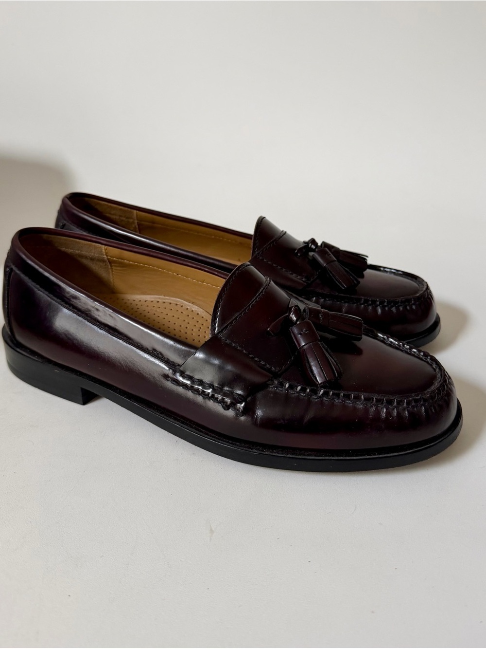 Cole Haan Men’s 8 D Burgundy Leather Pinch Tassel Penny Loafer Shoe Hand Tooled